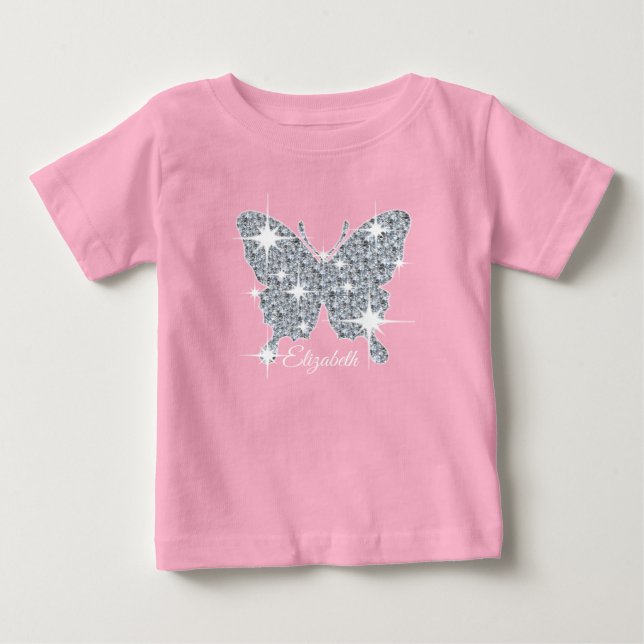 personalized faux diamond sparkle butterfly baby T-Shirt (Front)