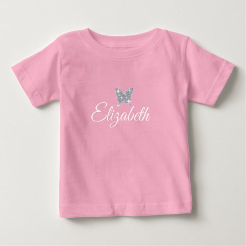 personalized faux diamond sparkle butterfly  baby T_Shirt