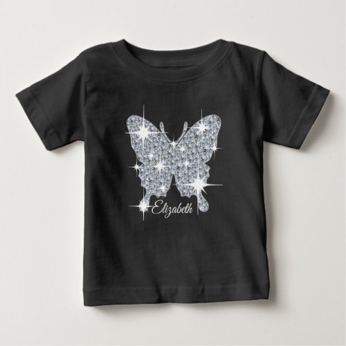 personalized faux diamond sparkle butterfly  baby T_Shirt