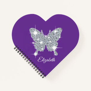 Personalized faux diamond sparkle butterfly design notebook
