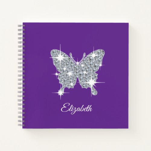 Personalized faux diamond sparkle butterfly design notebook