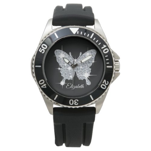 Personalized faux diamond sparkle butterfly design watch
