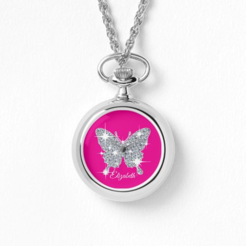 Personalized faux diamond sparkle butterfly watch