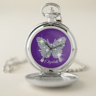 Personalized faux diamond sparkle butterfly watch