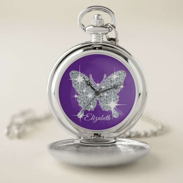 Personalized faux diamond sparkle butterfly watch (Inside)