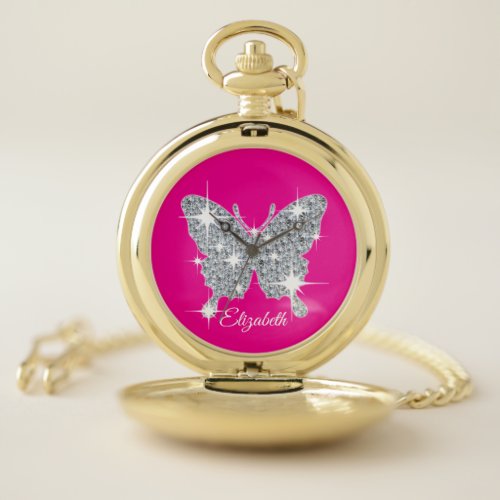 Personalized faux diamond sparkle butterfly watch