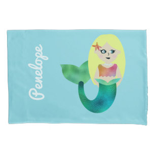 Personalized Faux Foil Blonde Mermaid Girls Pretty Pillow Case