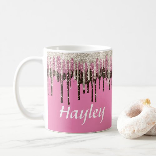 Personalized Faux Glitter Ice Cream Dripping   Coffee Mug