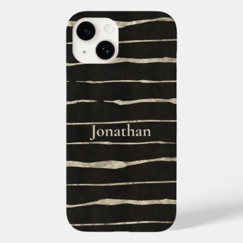 Personalized Faux Gold  Black Abstract Stripes Case_Mate iPhone 14 Case
