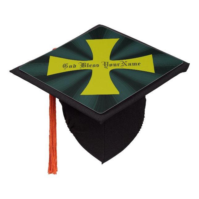 Personalized Faux Gold Byzantine Christian Cross  Graduation Cap Topper (Angled)
