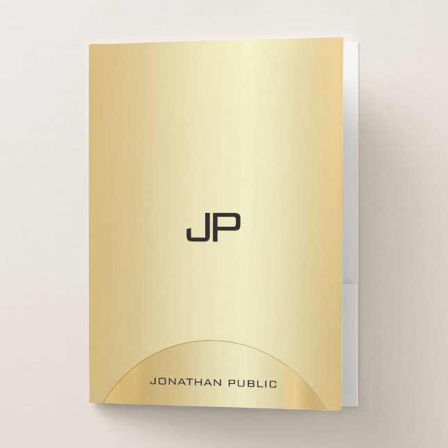 Personalized Faux Gold Elegant Modern Monogram Pocket Folder (Front)