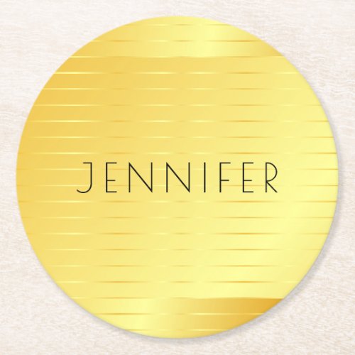 Personalized Faux Gold Elegant Modern Template Round Paper Coaster