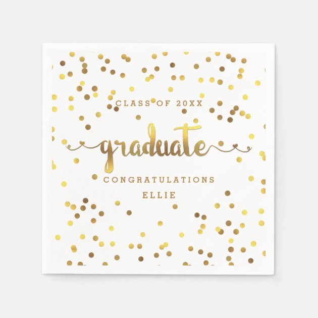 Personalized Faux Gold Foil Confetti Graduation Napkin