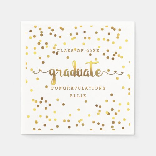 Personalized Faux Gold Foil Confetti Graduation Napkins