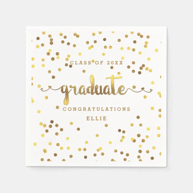 Personalized Faux Gold Foil Confetti Graduation Napkins (Front)