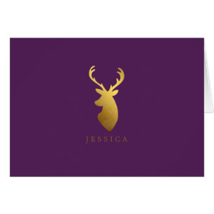 Personalized Faux Gold Foil Deer Head Cards