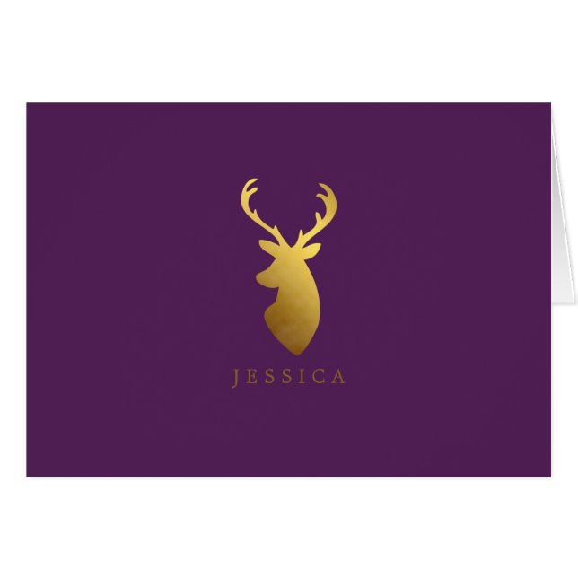 Personalized Faux Gold Foil Deer Head Cards (Front Horizontal)