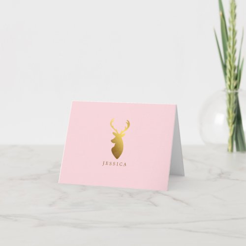 Personalized Faux Gold Foil Deer Head Note Card