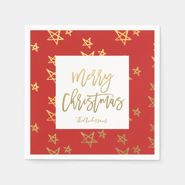 Personalized Faux Gold Foil Script Holiday Party Paper Napkins (Front)