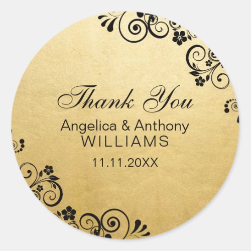 Personalized Faux Gold Foil Wedding Thank You Classic Round Sticker