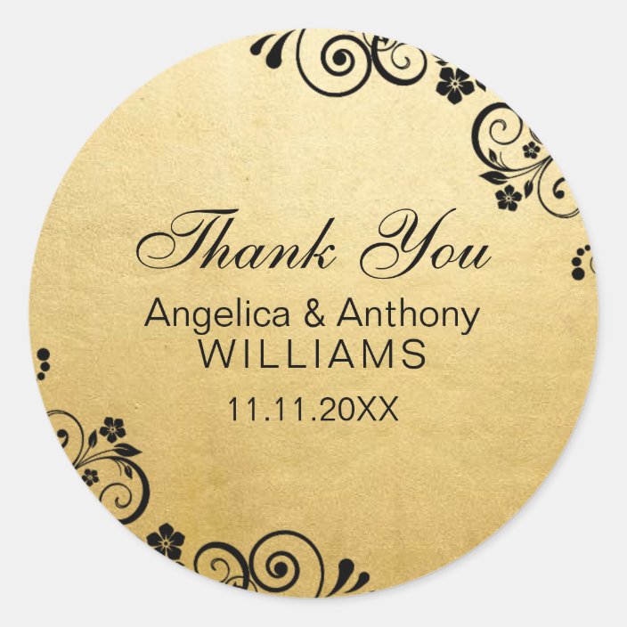 Personalized Faux Gold Foil Wedding Thank You Classic Round Sticker