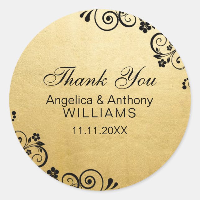 Personalized Faux Gold Foil Wedding Thank You Classic Round Sticker (Front)
