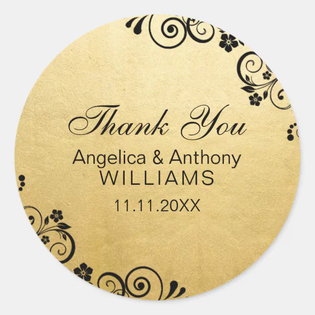 Personalized Faux Gold Foil Wedding Thank You Classic Round Sticker ...