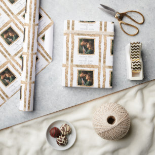 Personalized Faux Gold Frame Rustic Elegant Wrapping Paper