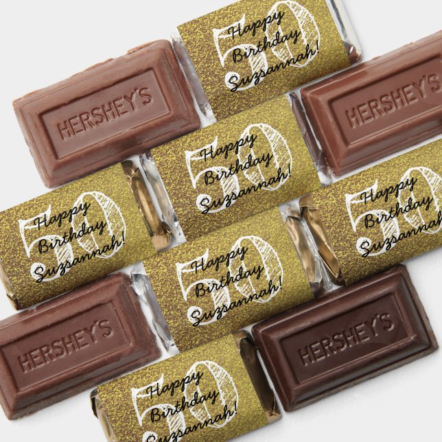 Personalized Faux Gold Glitter 50th Birthday Hersh Hershey's Miniatures (Assorted)