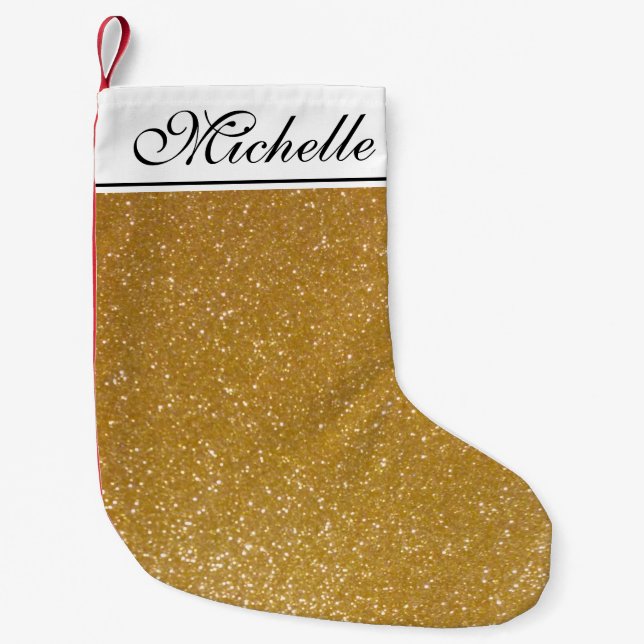 Personalized faux gold glitter Christmas stockings (Front)