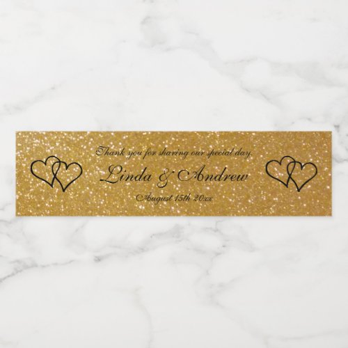 Personalized faux gold glitter wedding party favor water bottle label