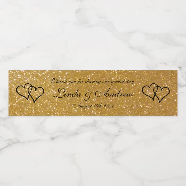 Personalized faux gold glitter wedding party favor water bottle label (Single Label)