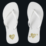 personalized faux gold love hearts with arrow flip flops<br><div class="desc">For a married couple,  a romantic design with their initials (Mr.   Mrs.) in a graphic faux golden heart with an arrow on white...  to bring comfort and ease to all your wedding planning events...   perfect to wear after the wedding</div>