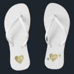 personalized faux gold love hearts with arrow flip flops<br><div class="desc">For a married couple,  a romantic design with their initials (Mr.   Mrs.) in a graphic faux golden heart with an arrow on white...  to bring comfort and ease to all your wedding planning events...   perfect to wear after the wedding</div>