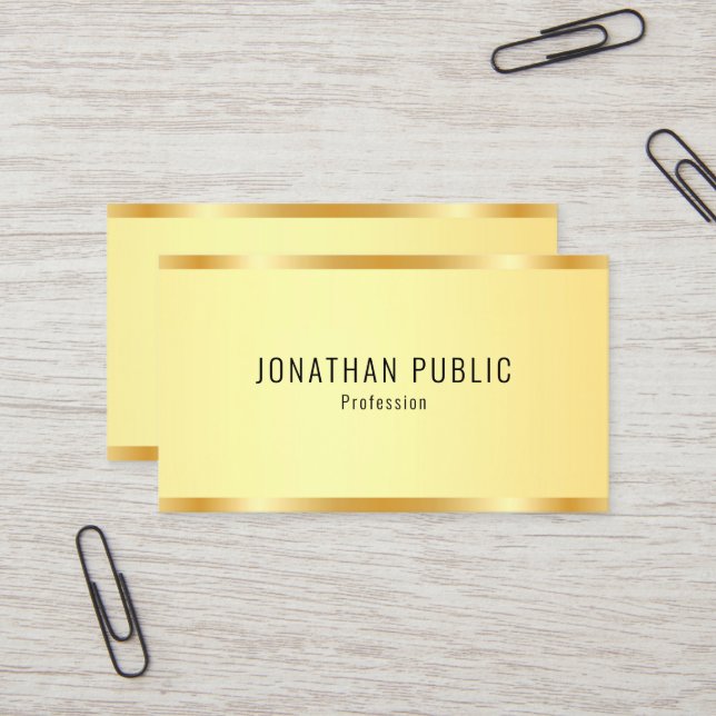 Personalized Faux Gold Metallic Look Modern Business Card (Front/Back In Situ)