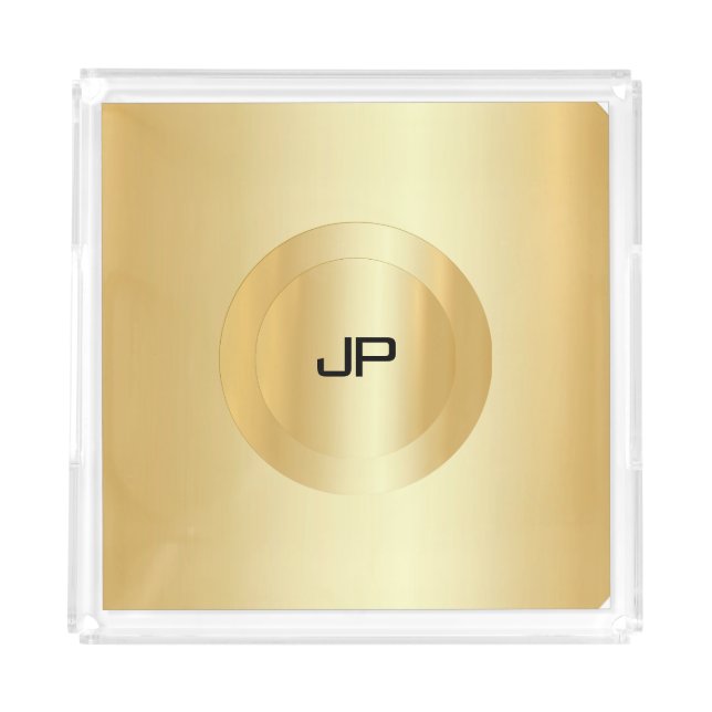 Personalized Faux Gold Monogram Glamour Template Acrylic Tray (Front)