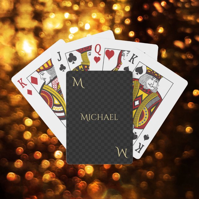 Personalized Faux Gold Monogram Name Checks Poker Cards (Personalized Faux Gold Monogram Name Checks Poker Playing Cards)