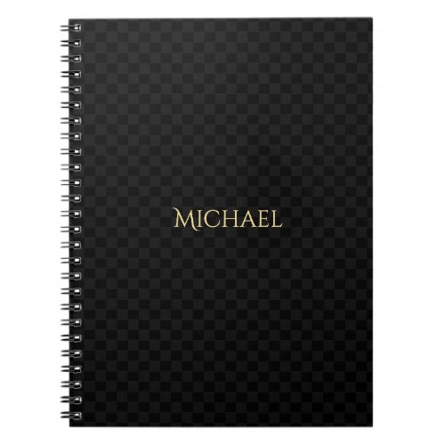 Personalized Faux Gold Name Black Check Pattern Notebook