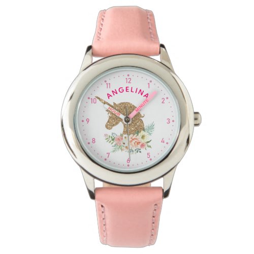 Personalized faux gold  pink unicorn watch