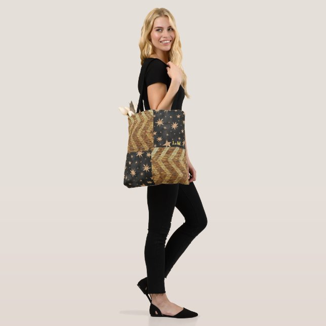 Personalized Faux Gold Stars & Stripes Design Tote Bag (On Model)