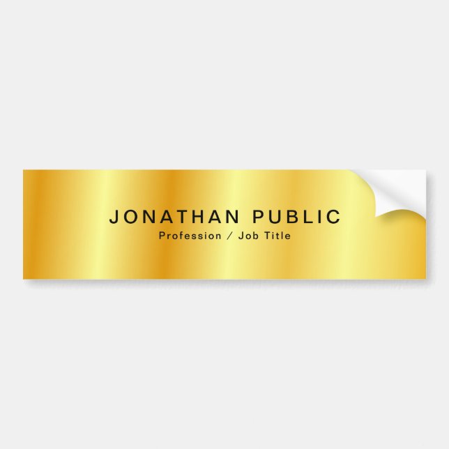Personalized Faux Gold Template Modern Glamour Bumper Sticker (Front)