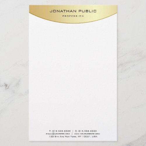 Personalized Faux Gold White Elegant Trendy Modern Stationery