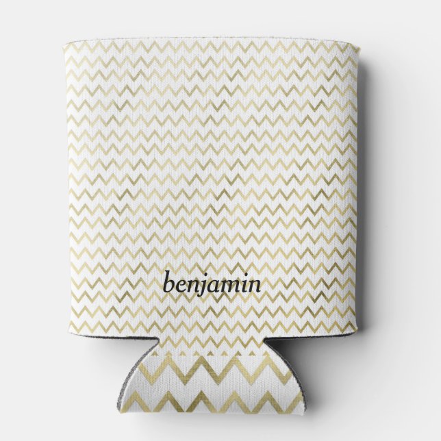 Personalized Faux Gold Zig-Zag Pattern Can Cooler (Back)