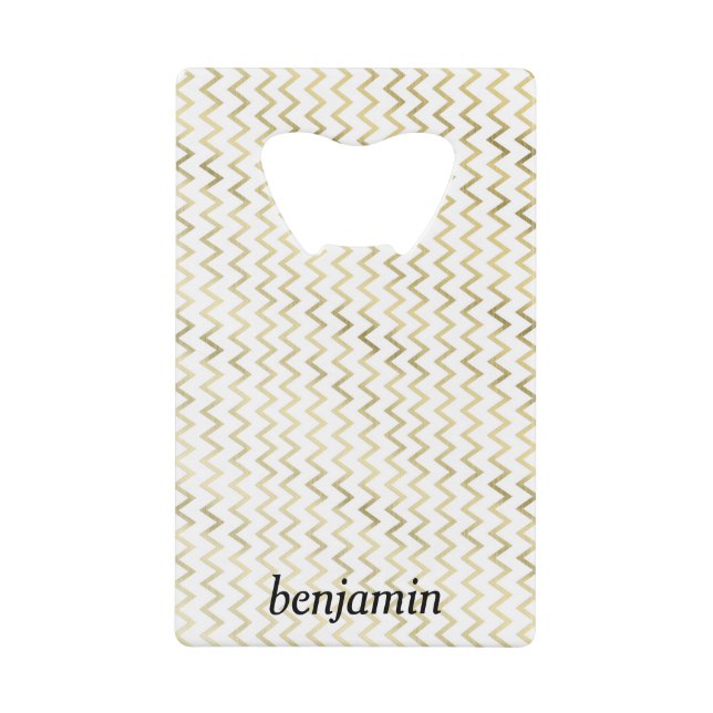 Personalized Faux Gold Zig-Zag Pattern Credit Card Bottle Opener (Front)