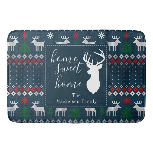 Personalized Faux Knitting Pattern Christmas Bath Mat (Front)