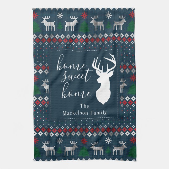 Personalized Faux Knitting Pattern Christmas Kitchen Towel (Vertical)