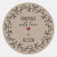 Personalized Faux Kraft Craft Handmade With Love Classic Round Sticker