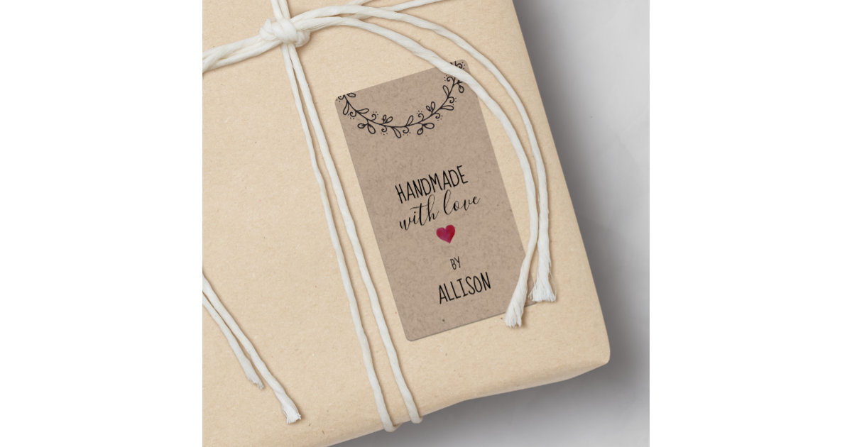 Made With Love Heart On Kraft Paper Gift Tag