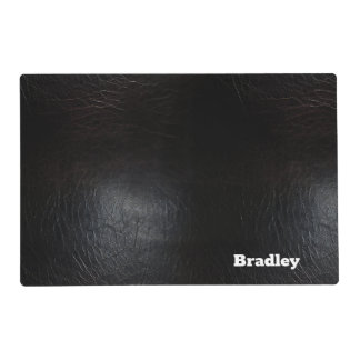 Personalized Faux Leather Black Dog Food Mat