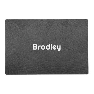 Personalized Faux Leather Black Dog Food Mat